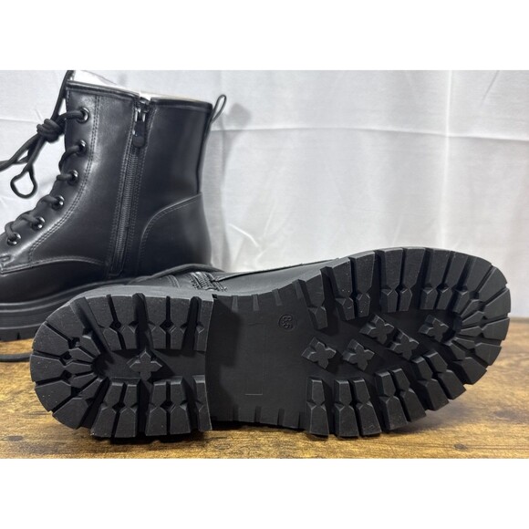 Dream Pairs Womens Black Leather Lace Up Combat Ankle Boots Size 8.5 - Picture 6 of 14